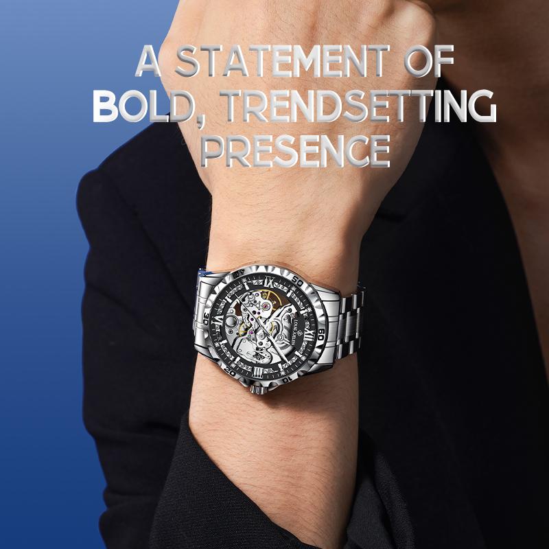LOUIE JUELEN Automatic Skeleton Mechanical Watch Men's Business Watch Water-Resistant Luminous Men's Wristwatch