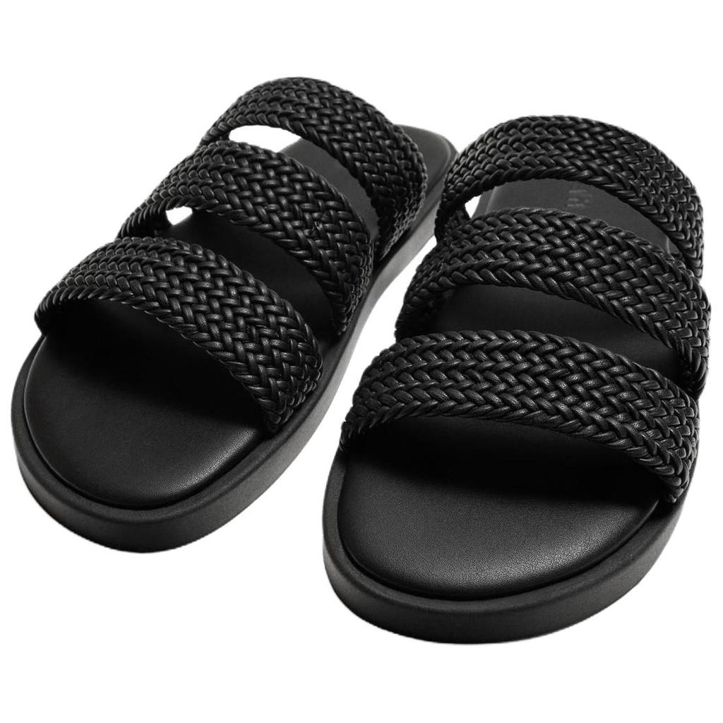 Zara Woven Triple Strap Slides Black Womens 2700620800