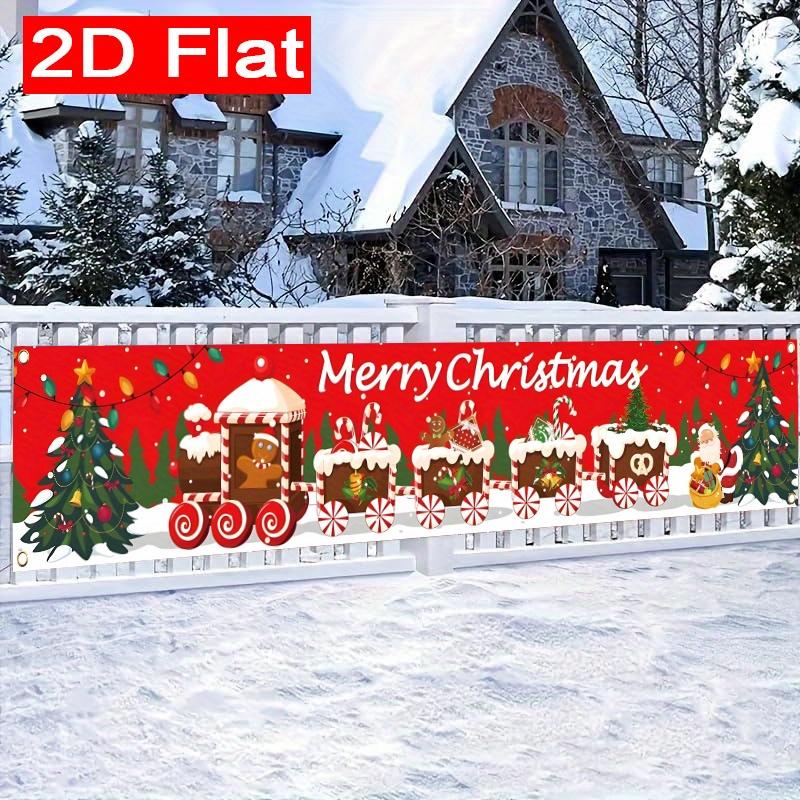 Merry Christmas Banner, Gingerbread Santa Claus Train Design, Polyester Outdoor Garden Porch Fence Wall Christmas Party Supplies