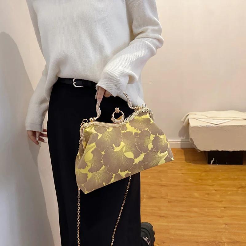 Luxusní květinový tištěný párty psaníčko pro ženy zelené kabelky dámské tašky přes rameno třpytivé krystaly messenger večeře designer