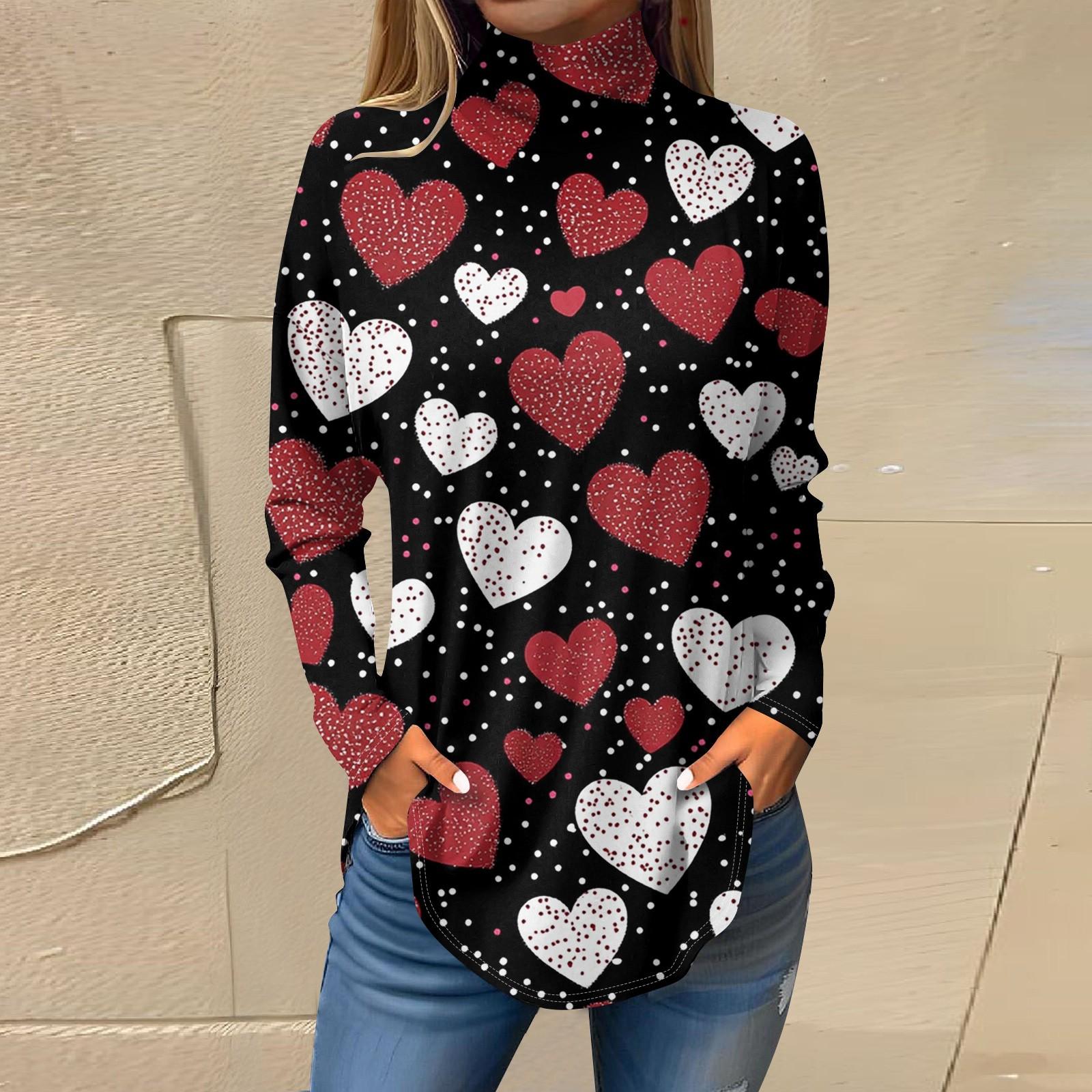 

Футболки для женщин, осенние повседневные рубашки с длинным рукавом, толстовка с принтом, топ с высоким воротом, пуловер L чёрный