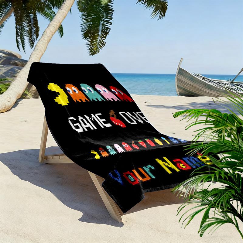Custom Name Pac-Man Print Beach Towel, Large Soft Quick Dry Towel for Beach Camping Swimming -HE79