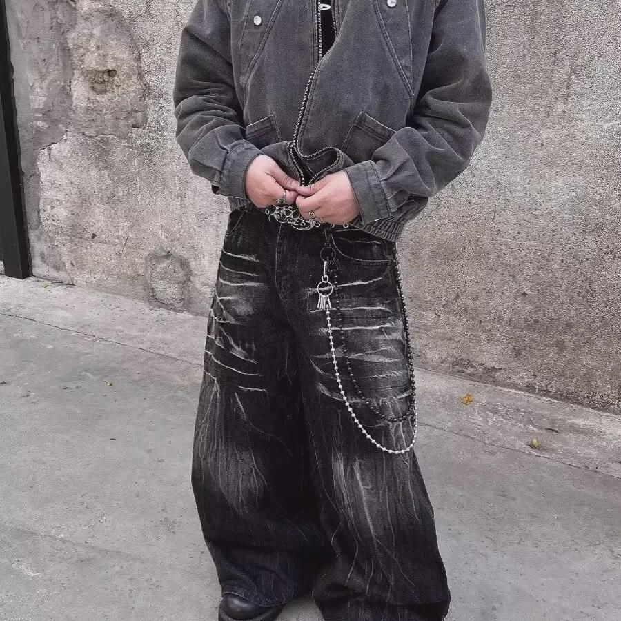 Unisex American Street Fashion Washed Straight Jeans - Trendy Loose Wide-Leg Denim Trousers