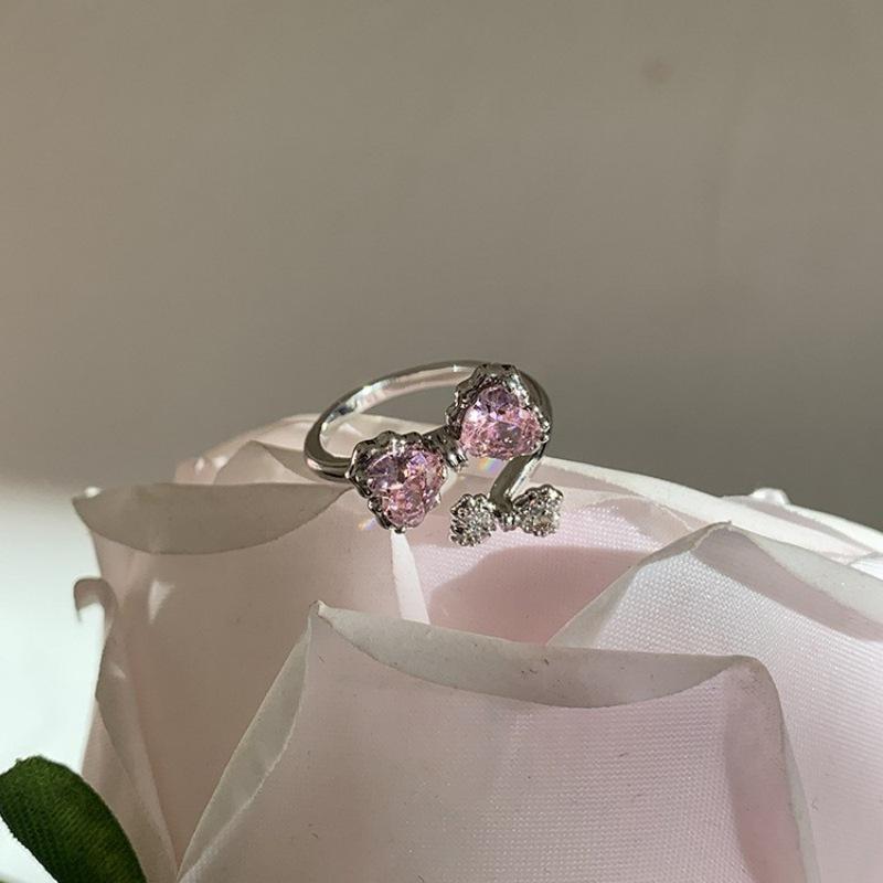 Elegant Women s Adjustable Sweet Pink Zirconia Bow Ring for Index Finger Adjustable Open Ring