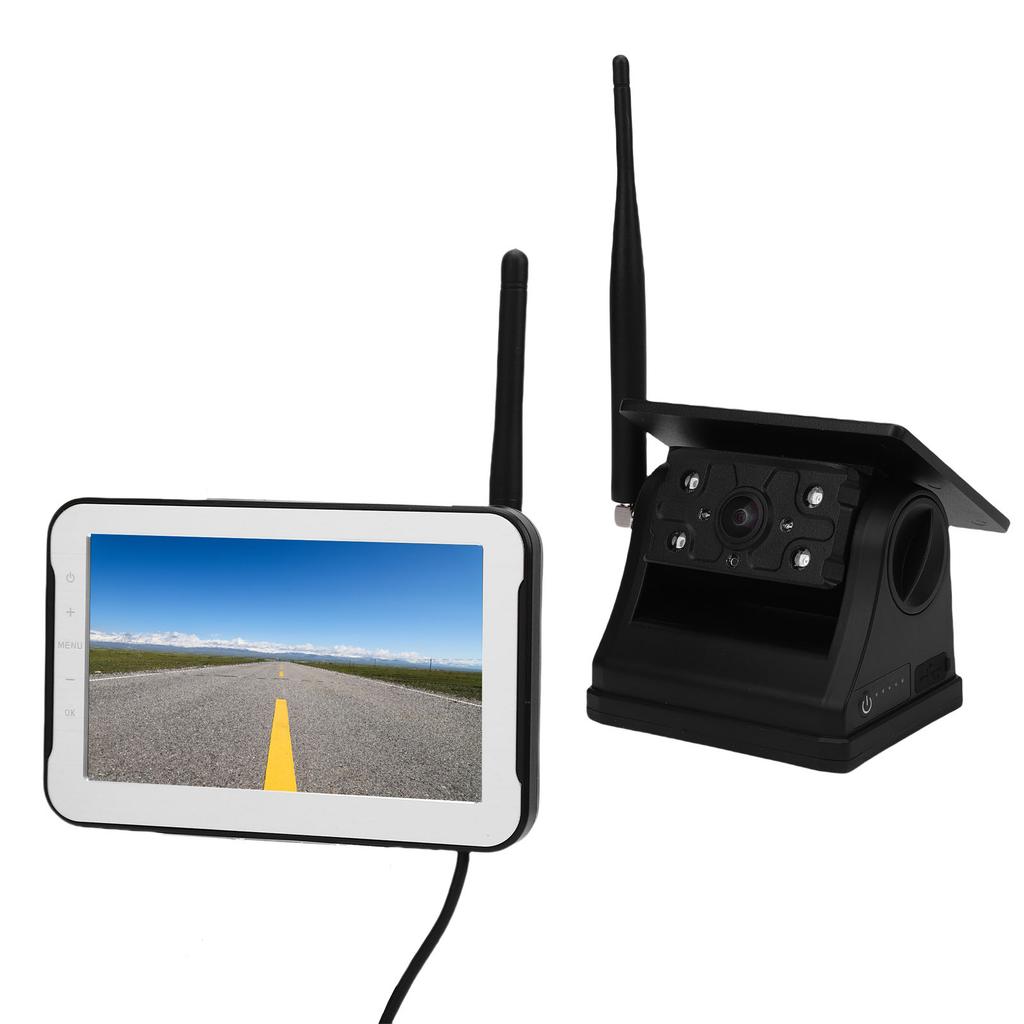 Magnetische Solar-Funk-Rückfahrkamera 5-Zoll-Display 1080P 150 Grad Weitwinkel 24 Stunden Akkulaufzeit 2,4-Hz-Signal Nachtsicht für Wohnmobil Anhänger LKW