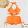 2024 Multicolor Cross Halter Bikini with Flat Leg Shorts for Women