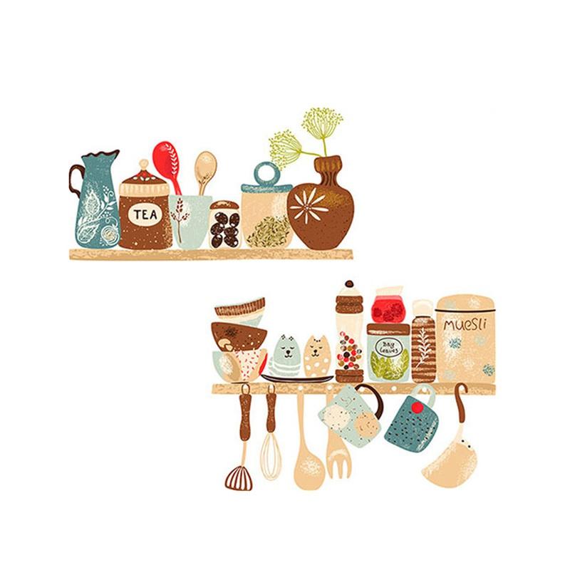 Creative Kitchen Supplies Pattern Wall Sticker Restaurant Kitchen Shelf Decoration Wallpaper Mural Home Decor Removable Stickers