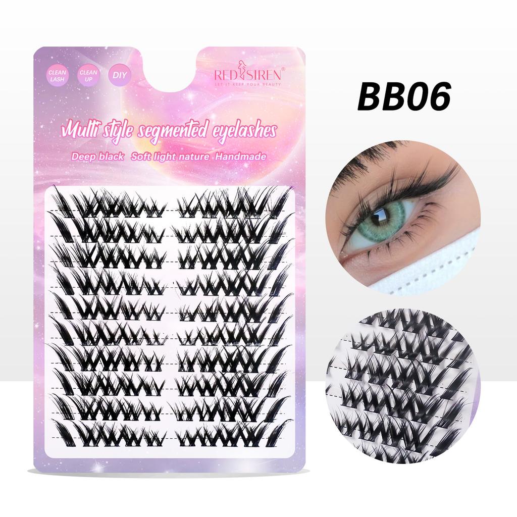 RED SIREN 10Rows Lash Clusters Cosplay Large Capacity DIY Eyelash Extension Manga Natural Individual Lashes