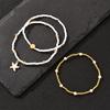 3Pcs/Set Bohemian Starfish Rice Beads Shell Anklet Set for Women Summer Gold White Color Multilayer Anklet Vacation Jewelry Gift