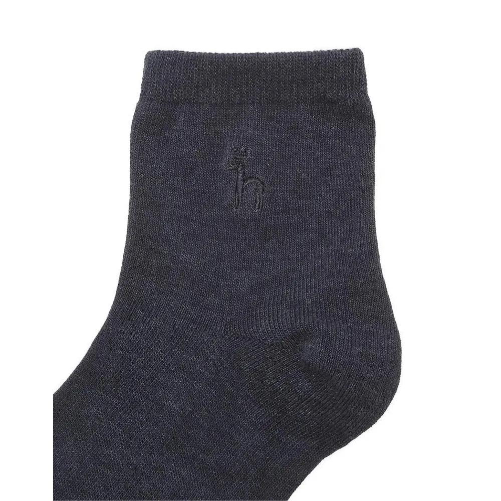 HISS6E220BK_Women's Black Puppy Embroidery Cotton Ankle Socks 3-Piece Set