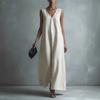 Women Sleeveless V Neck A Line Dress Casual Loose Fit Long Maxi Dress Lightweight Simple Solid Design for Daily Wear