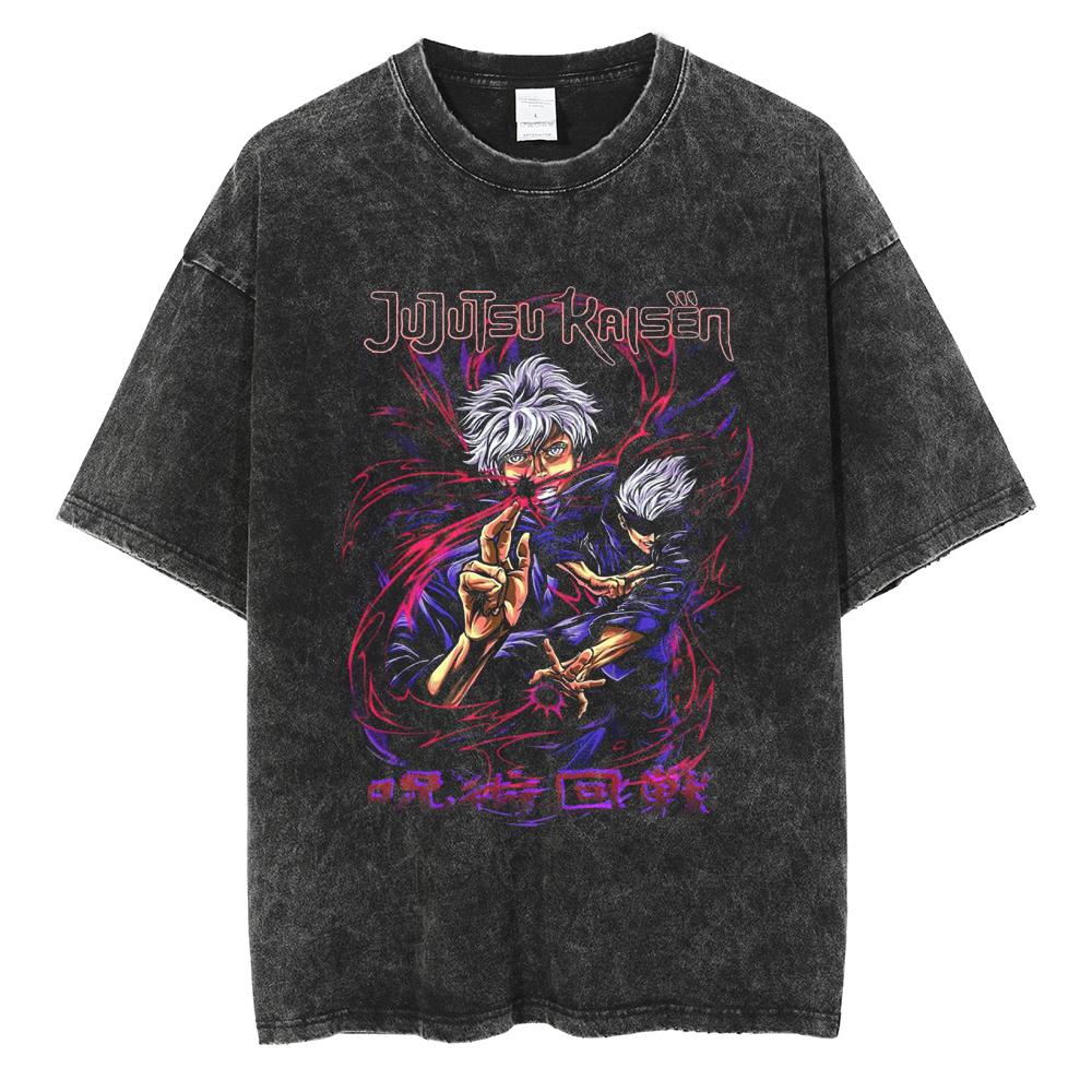 Anime Jujutsu Kaisen Print T Shirt Men Summer Zenin Maki Streetwear Tshirt Oversized Vintage Washed Short Sleeve Casual Tshirt