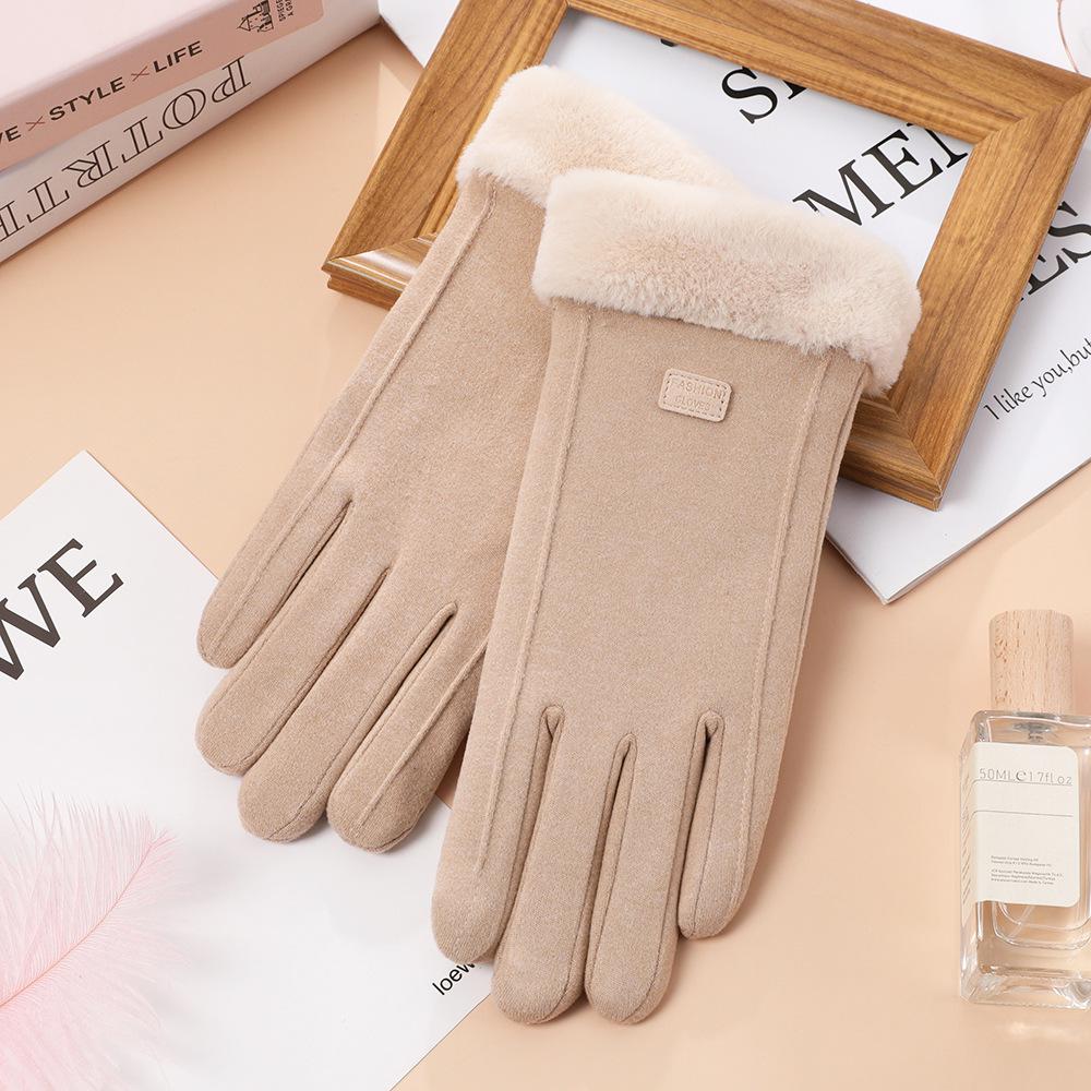 Women's Touchscreen Fleece Cycling Gloves - Cartoon Style, Thickened, Cold Weather Protection