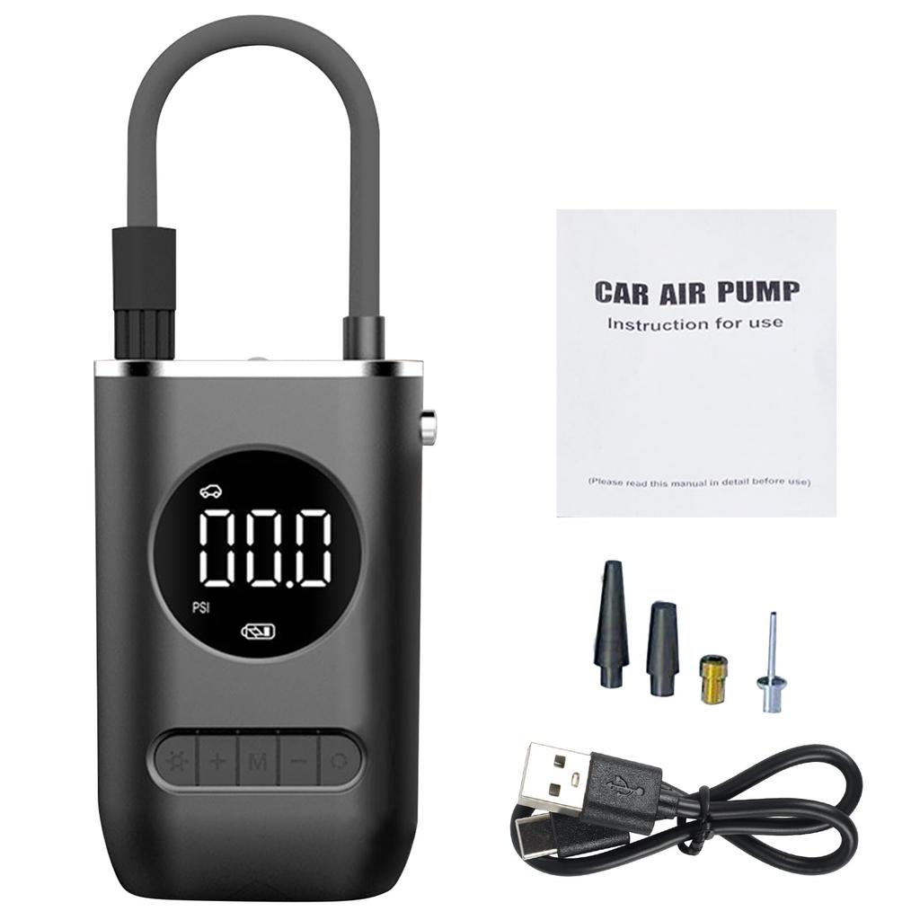 Portable Electric Air Cordless Air USB Max 150 Digital Display with LED 4 Nozzle Low for Compression Inflatable Air and Puncture Repair Kit