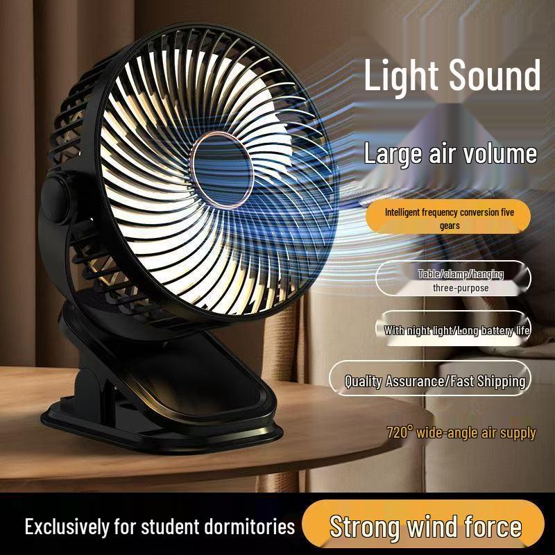 

Ultra-Quiet Rechargeable Clip-On Fan with LED Night Light for Dorms and Desks 6 inches