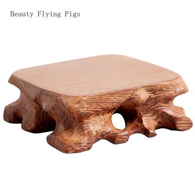 1PCS Pure Handmade Wood Carved Teapot Base Flower Pot Crafts Wooden Support Ornaments Figurine  Desk Accessories