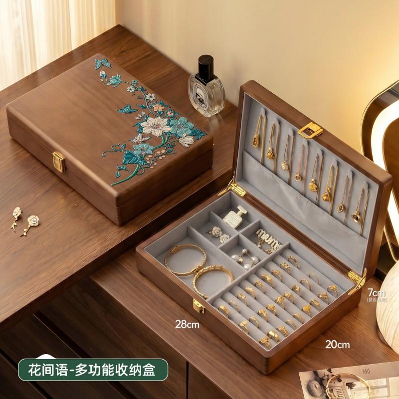 Solid Wood Jewelry Box Vintage Style Organizer Earrings Rings Necklaces Bracelets