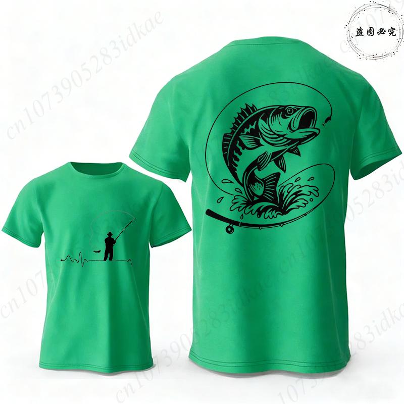 T-shirt per Amanti della Pesca da Uomo Cuore da Pescatore Stampa Pesce Persico Grafiche Magliette Casual a Manica Corta Abbigliamento Maschile Oversize
