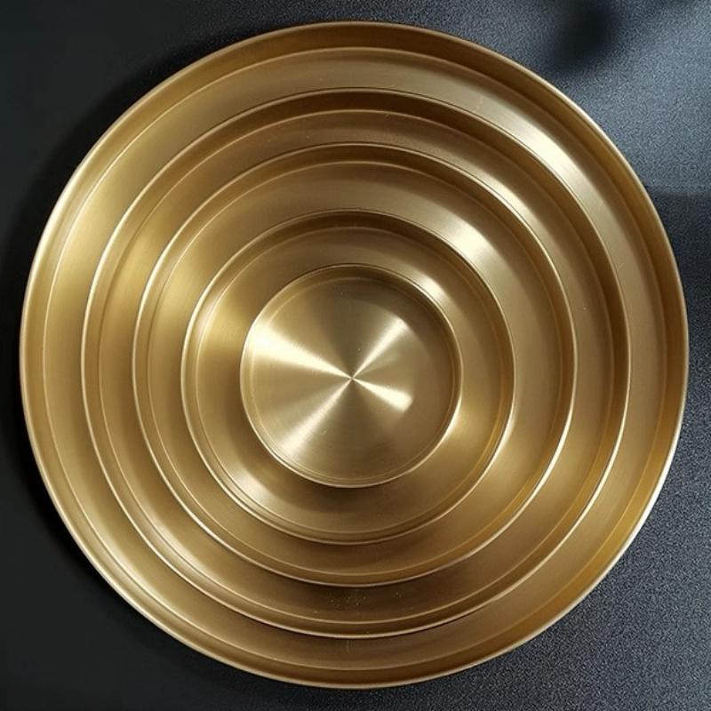 Multiple Sizes Polishing Brushed Texture Circle Shape Tray,Brass Tea Disc Home Cheese Food Plate,Snack Disc Table Decoration