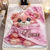 Coperta Orsacchiotto Rosa con Fiocco Nome Personalizzato Bambine Pile Coperta Morbida Calda Tutte le Stagioni Biancheria da Letto per Bambini Decorazione Regalo