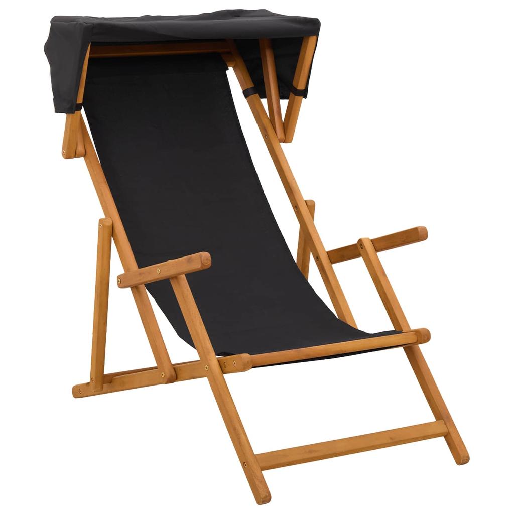 Lounge Chair 2 Pcs 3 Position Solid Eucalyptus Wood Black
