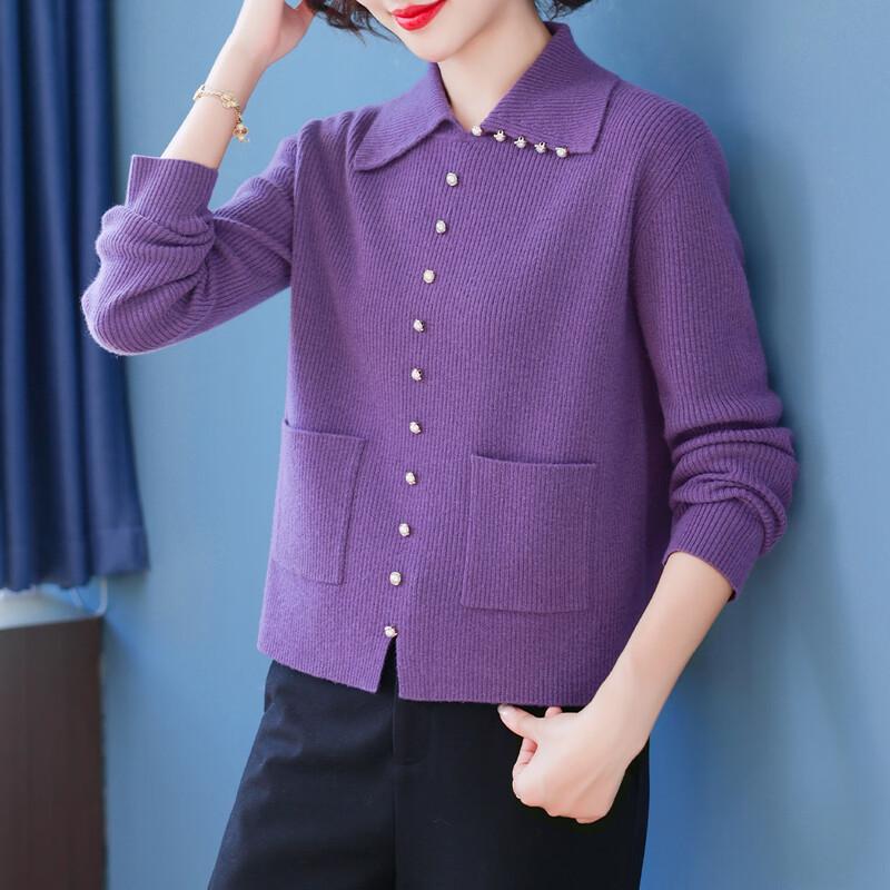 QianLian Women's 100% Wool Lapel Sweater