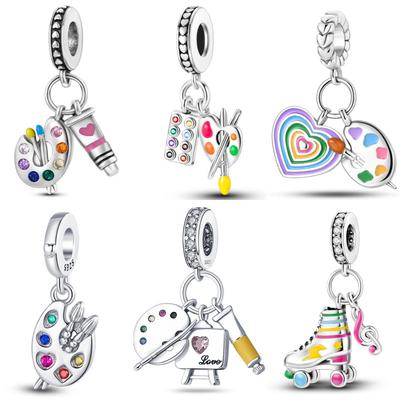 Copper Artist Brush Tools Color Palette Oil Painting Charms Beads Fit Fine Original Bracelets Diy Jewelry Gifts