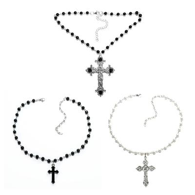 Cross Pendant Necklaces Cross Pendant Chokers Imitation Pearls Religious Jewelry Party Jewelry Gift for Girls Woman Man