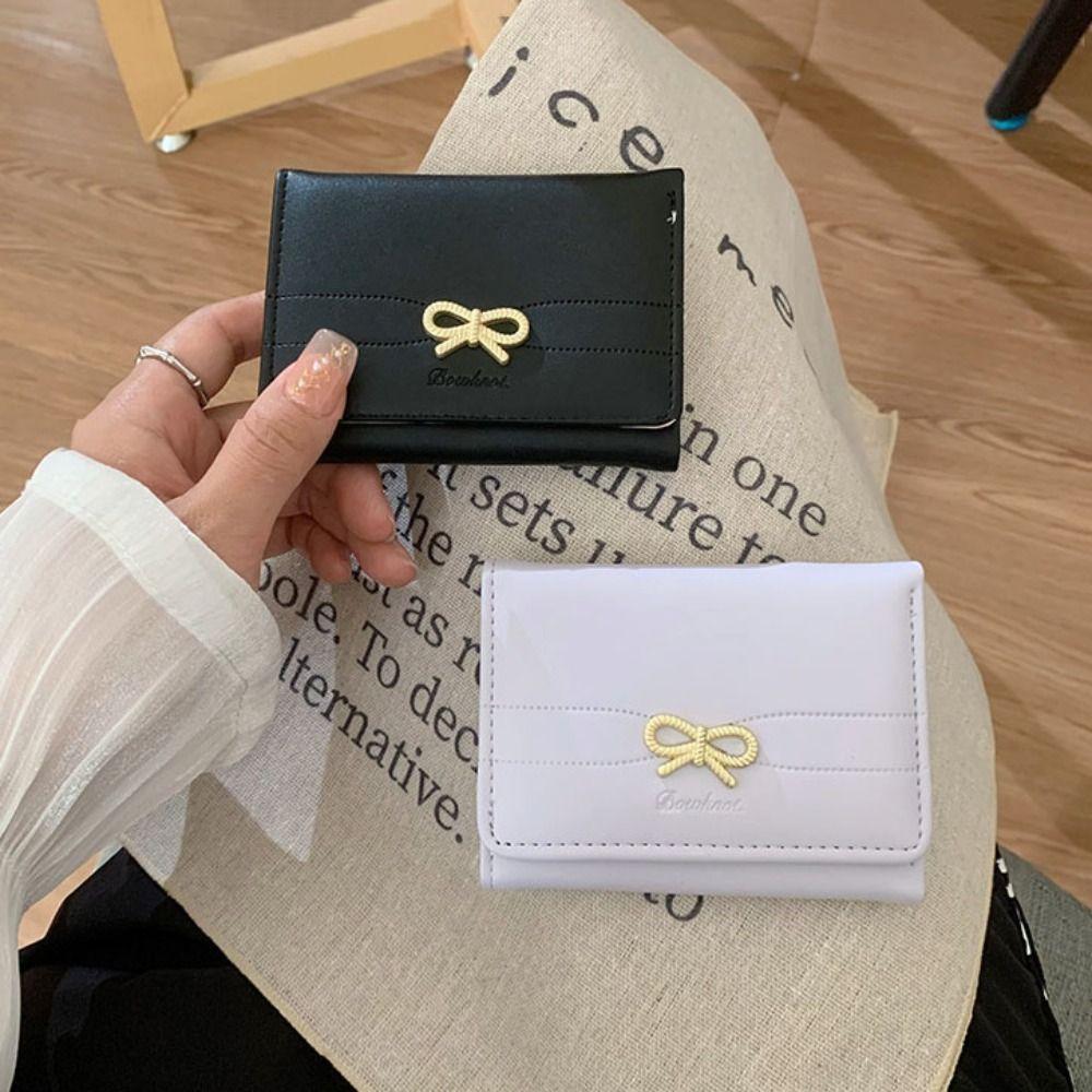 

Bow Short Folding Card Bag PU Card Holder Causal Folding Coin Purse Travel розовый