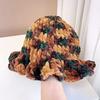 Sweet Ruffled Edge Fisherman Hat Cable Knit Winter Warm Bucket Hat Windproof Knitted Beanie  Women