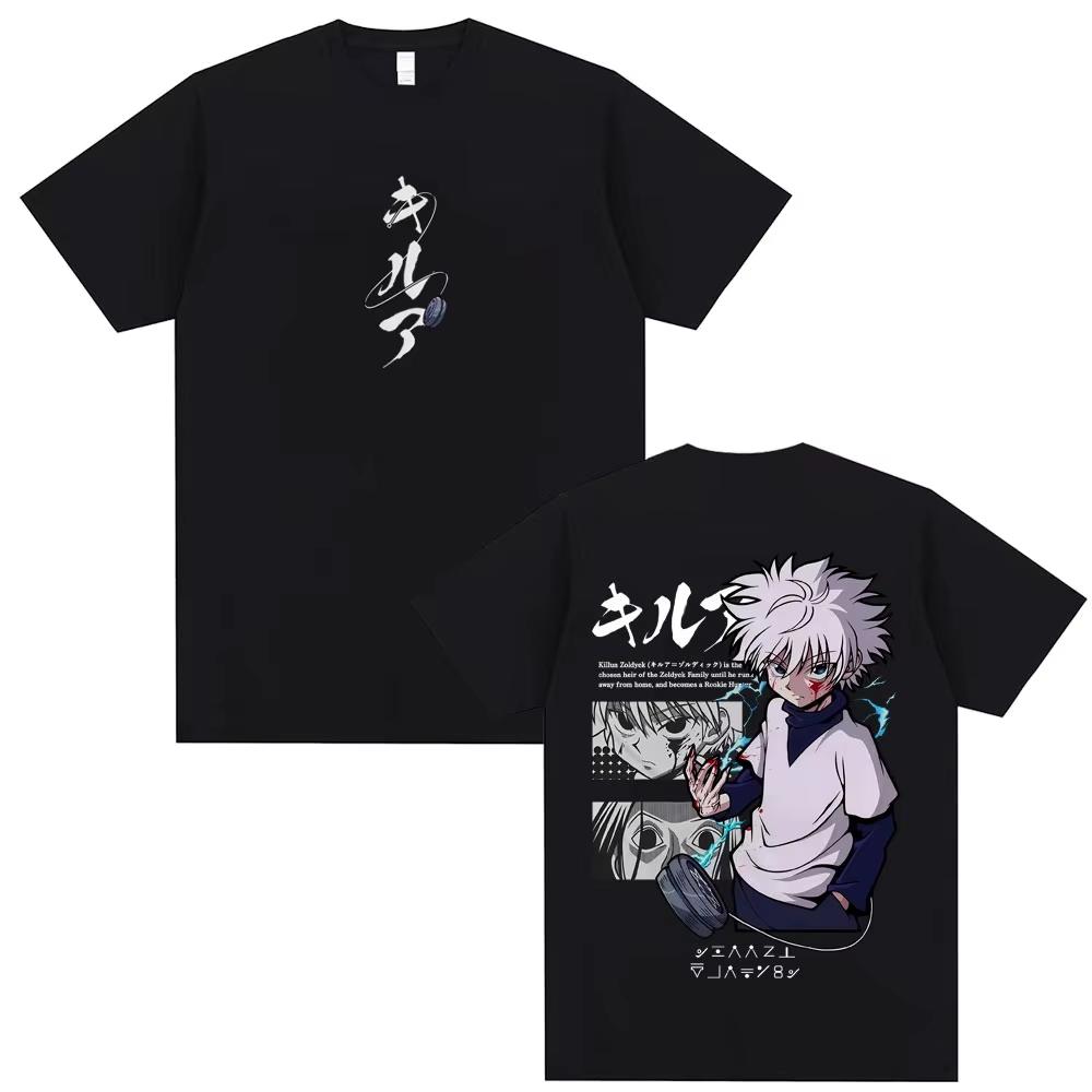 Anime Hunter x Hunter Killua Zoldyck Print T-shirt, Unisex Retro Pure Cotton Loose Casual T-Shirt 4XL