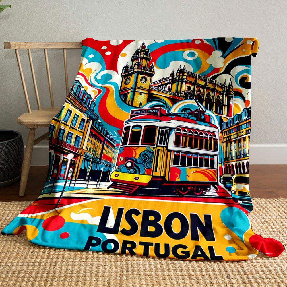 

Lisbon Portugal Tram Blanket bedroom Blanket for Livingroom Couch lunch break Soft throw for Friend s festival Gift 80cm x 120cm