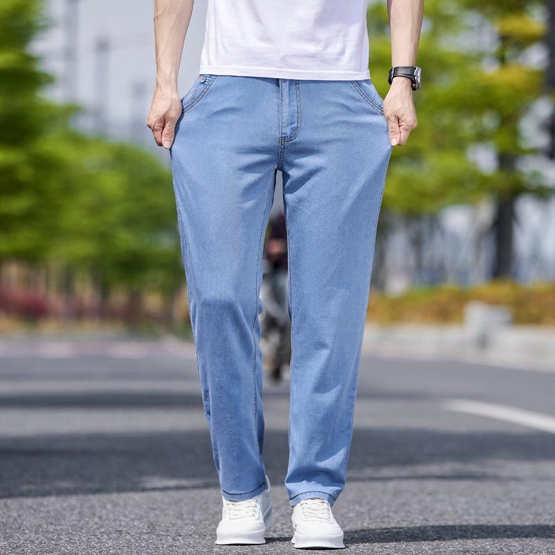 Men’s Lightweight Stretch Denim Trousers: New Summer Relaxed-Fit Straight-Leg Trousers – Versatile Business Trousers