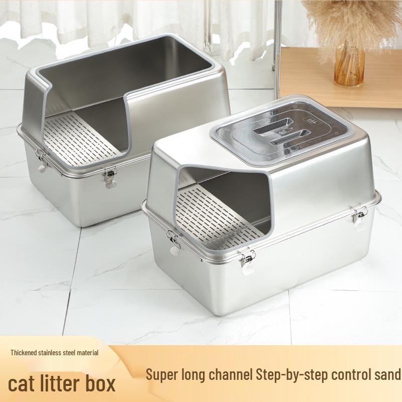 Stainless Steel Extra Large Enclosed Cat Litter Box - Odor & Splash Proof