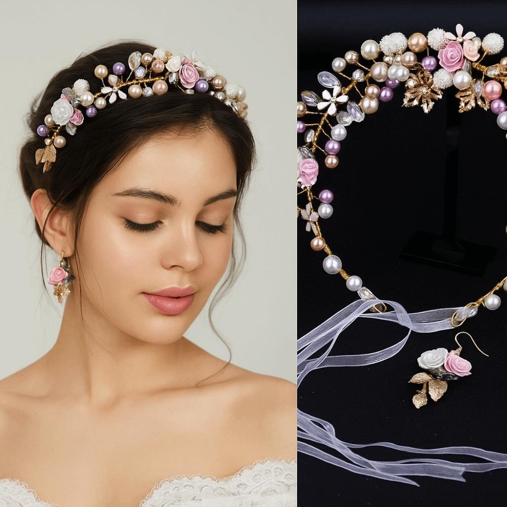 Gold Color Flower Crown Rhinestone Bridal Jewelry Simple Bride Tiaras  Gift