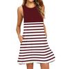 Women's Fashion Beach Dress Sleeveless Round Neck Stripe Print Dress