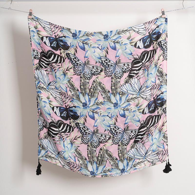 Spain Lovely Branch Floral Tassel Viscose Shawl Scarf High Quality Wrap Pashmina Stole Bufandas Muslim Hijab Sjaal 180*90Cm