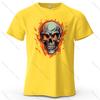 Flaming Skull Biker Fashion Printed Men's T-Shirt 100% Cotton Oversized Tattoo Art Graphic Tees for Women Tops Tees Streetwear