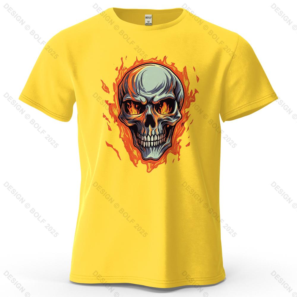 Flaming Skull Biker Fashion Printed Men's T-Shirt 100% Cotton Oversized Tattoo Art Graphic Tees for Women Tops Tees Streetwear