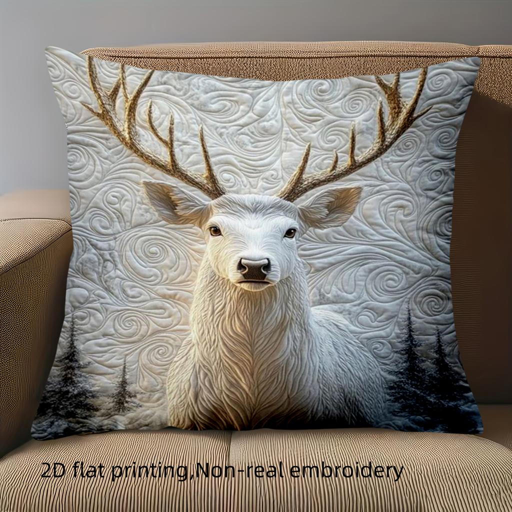 1 pillowcase 2D flat printing White Deer Pattern Pillow 2D Flat Printing Polyester pillowcase sofa decorative cushion cover