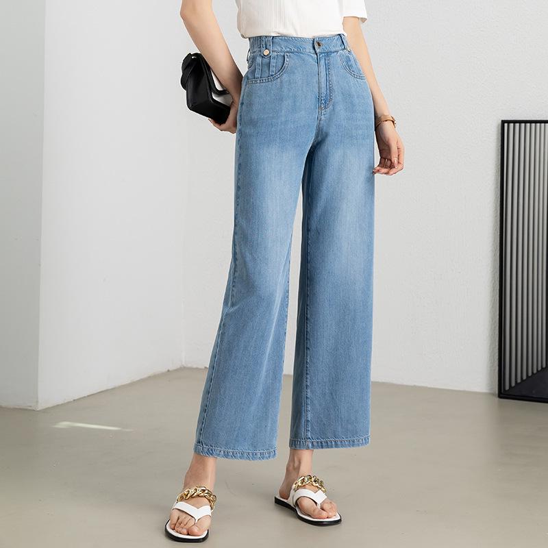 

Smoke Grey High-Waisted Tencel Wide-Leg Jeans - Women s Slimming, Loose, Nine-Point Summer Pants 27 синий
