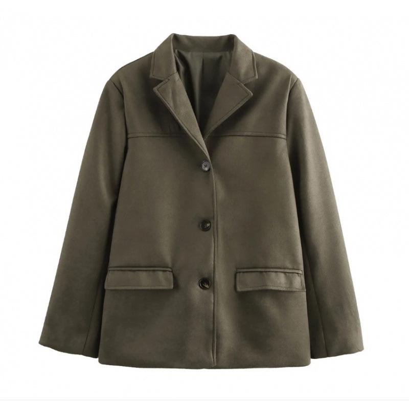 Retro Suede Women s Jacket - Cross-Border European & American Style Small армия зеленый