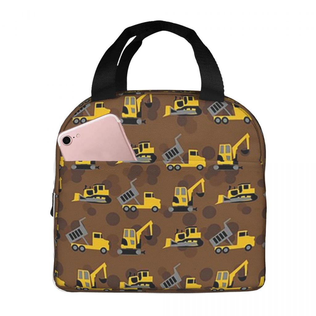 Cartoon Truck Car Tractor Excavator Pattern Insulated Lunch Bag for Women Children Portable Food Boxes Thermal Lunch Box Tote
