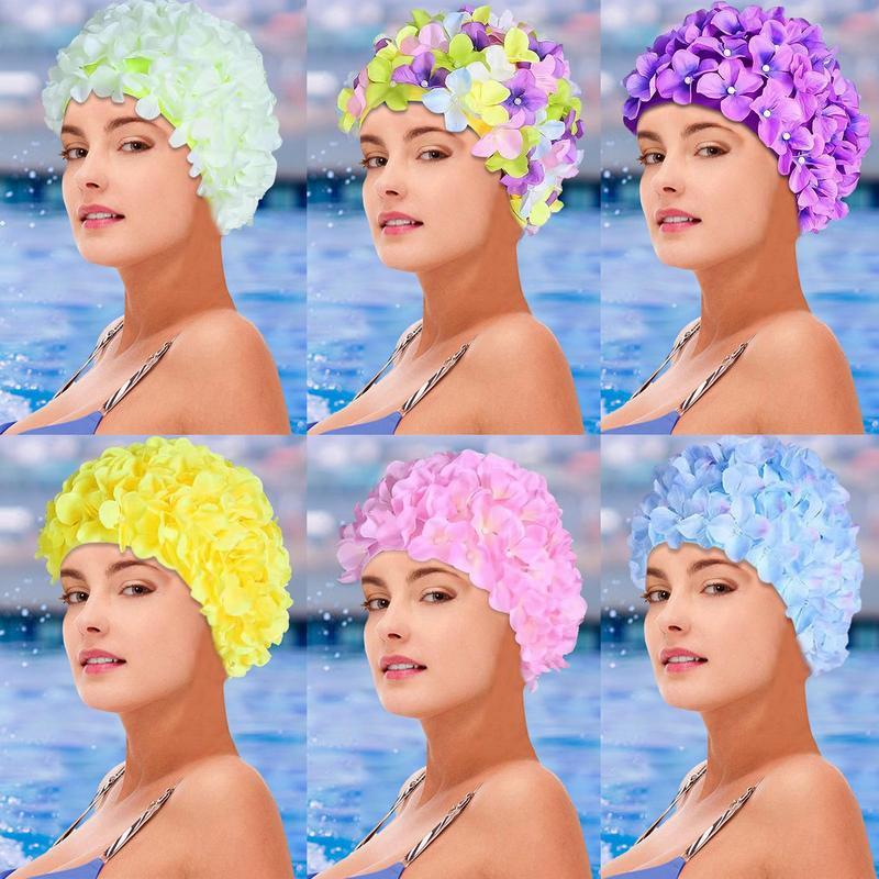 Swimming Bath Cap Breathable 3D Flower Women Bathing Caps Soft Long Hair Diving Hood Ear Protection Pool Accessories