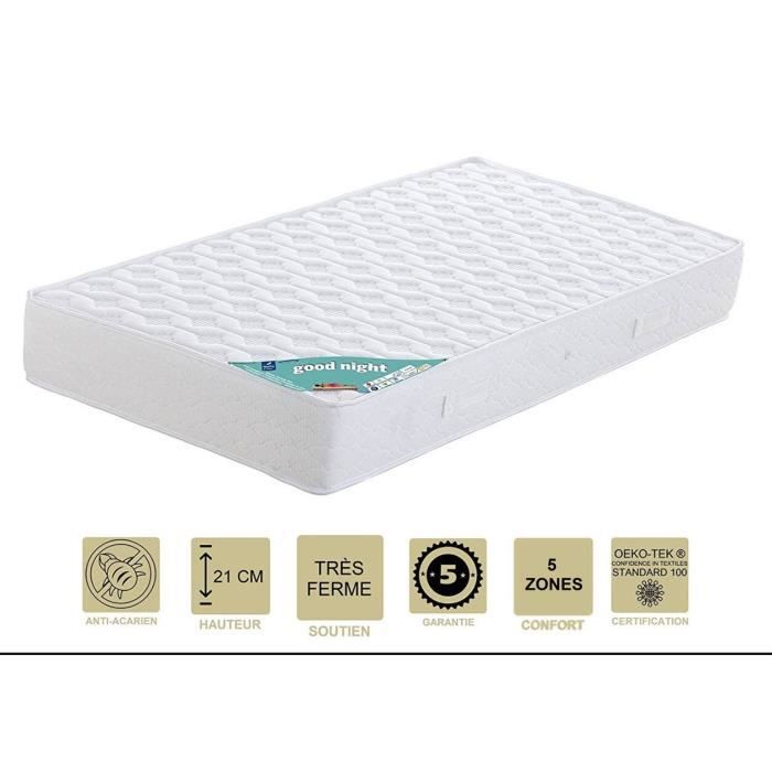 Matelas 140x200 x 21 cm - Très Ferme - Aertech+ 35 Kg-m3 HR Haute Densité - Hypoallergénique - 5 Zones de Confort