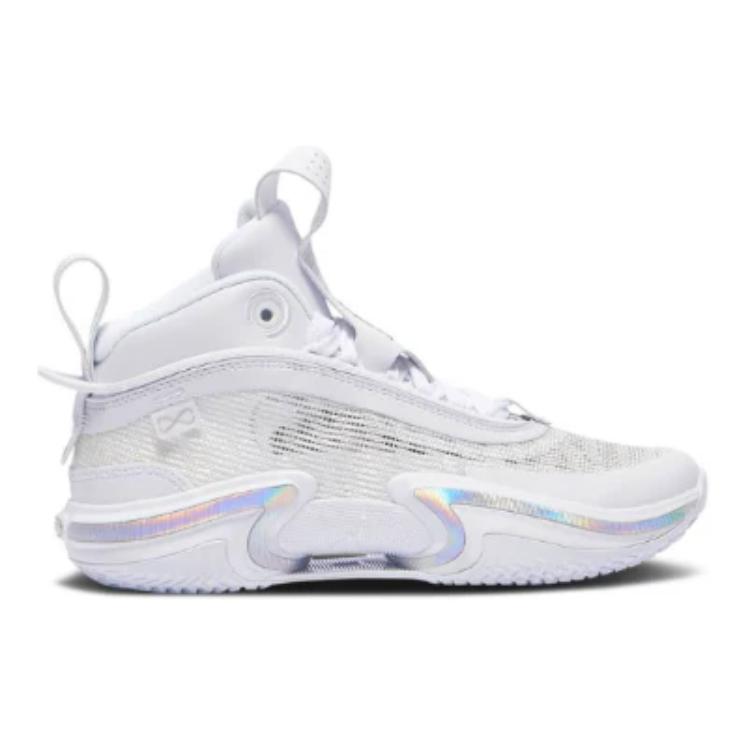 Jordan Air Jordan 36 Slip Resistant Cushioning Abrasion Resistant Mid top Children's Basketball Shoes White Silver DA9054-101