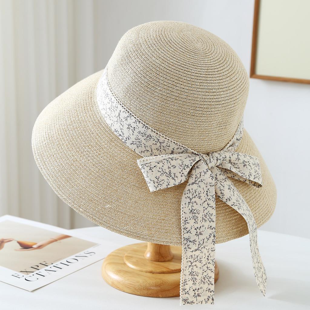 Spring Summer Women's Foldable Fisherman Hat Bow Detail Wide Brim Sun Hat Korean Style Beachwear Cool Seaside Accessory
