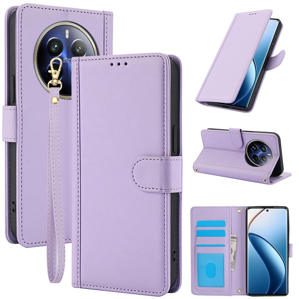 SY-003 For Realme P1 Pro 5G/12 Pro+ 5G/12 Pro 5G Case PU Leather Stand View Phone Wallet Cover with Hand Strap