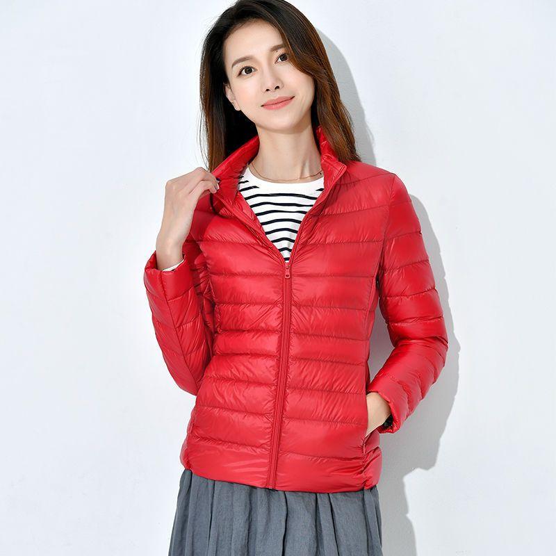 Women Coat Autumn Winter White Duck Down Jacket Solid Colors Warm Slim Zipper Fashion Light Down Coat