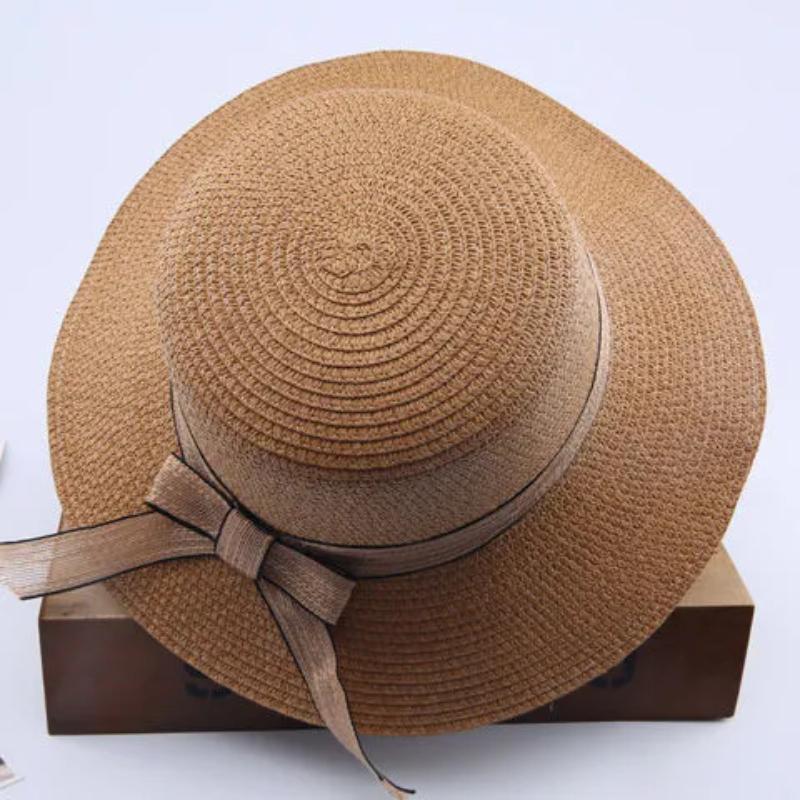 WTEMPO Women's Foldable Solid Color Casual Bucket Hats Summer Flower Bow Wide Brim Travel Beach Straw Hats
